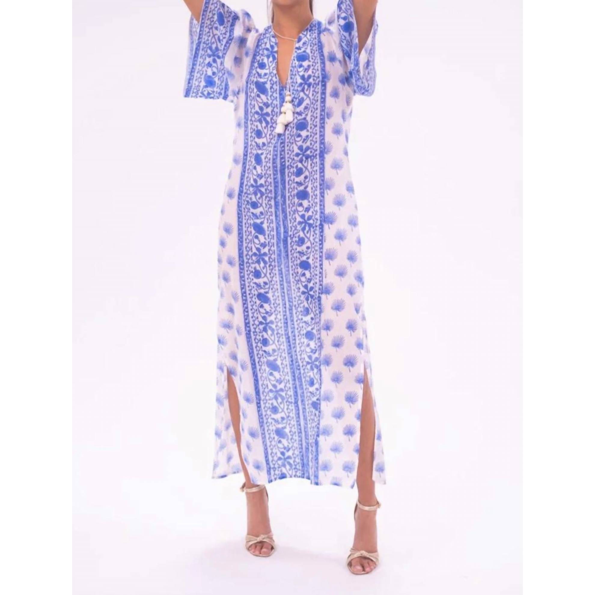 New Bell Angel Kaftan In Blue/White Print